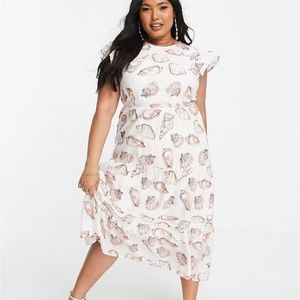 NWT Never Fully Dressed Plus tiered smock midi dress in pink seashell print 20